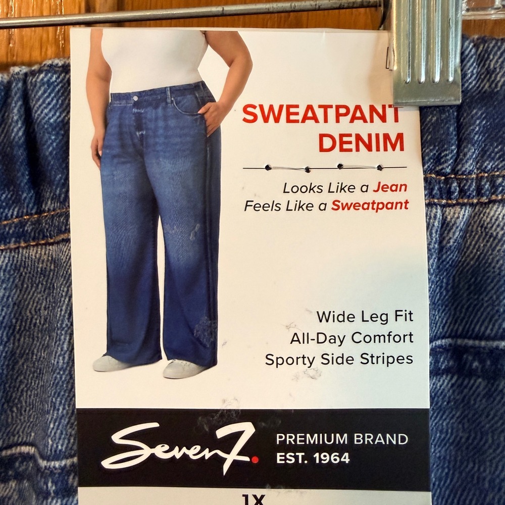 NEW Seven7 Sweatpant Wide Leg Pockets Jean Like Blue‎ Plus Size 1X NWT